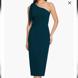Dress the Population Tiffany One Shoulder Midi Dress in Pine (Size: Large)